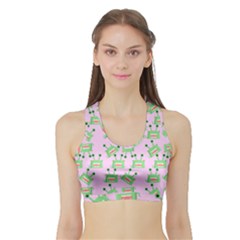 Green Alien Monster Pattern Pink Sports Bra With Border by snowwhitegirl