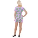 Green Alien Monster Pattern Pink Short Sleeve Asymmetric Mini Dress View2