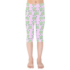 Green Alien Monster Pattern Pink Kids  Capri Leggings  by snowwhitegirl