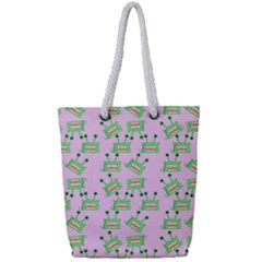 Green Alien Monster Pattern Pink Full Print Rope Handle Tote (small) by snowwhitegirl