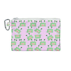 Green Alien Monster Pattern Pink Canvas Cosmetic Bag (medium) by snowwhitegirl