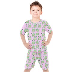 Green Alien Monster Pattern Pink Kid s Set