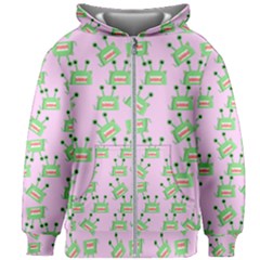 Green Alien Monster Pattern Pink Kids Zipper Hoodie Without Drawstring