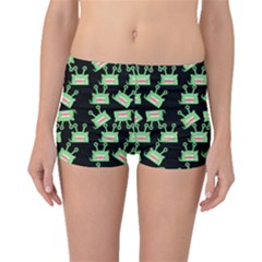 Green Alien Monster Pattern Black Boyleg Bikini Bottoms by snowwhitegirl