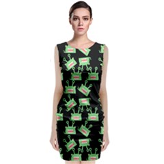 Green Alien Monster Pattern Black Classic Sleeveless Midi Dress by snowwhitegirl