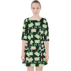 Green Alien Monster Pattern Black Pocket Dress by snowwhitegirl