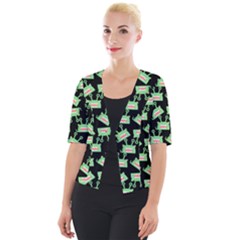 Green Alien Monster Pattern Black Cropped Button Cardigan by snowwhitegirl