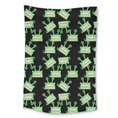 Green Alien Monster Pattern Black Large Tapestry