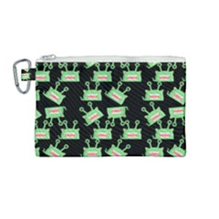 Green Alien Monster Pattern Black Canvas Cosmetic Bag (medium) by snowwhitegirl