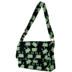 Green Alien Monster Pattern Black Full Print Messenger Bag