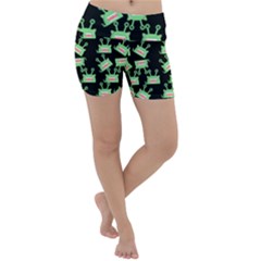 Green Alien Monster Pattern Black Lightweight Velour Yoga Shorts