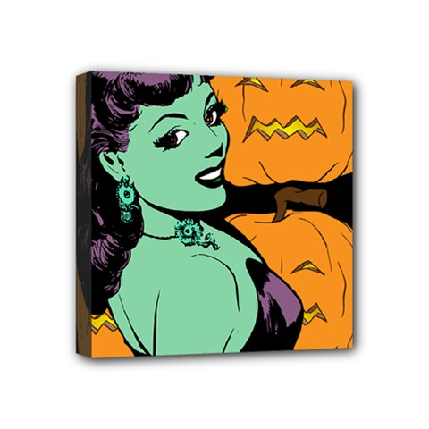 Zombie Retro Girl Black Mini Canvas 4  X 4  (stretched) by snowwhitegirl