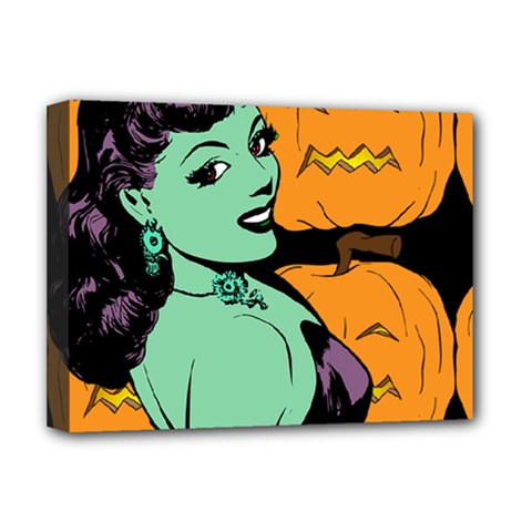 Zombie Retro Girl Black Deluxe Canvas 16  X 12  (stretched)  by snowwhitegirl