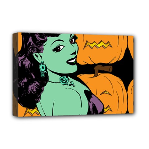 Zombie Retro Girl Black Deluxe Canvas 18  X 12  (stretched) by snowwhitegirl