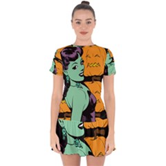 Zombie Retro Girl Black Drop Hem Mini Chiffon Dress by snowwhitegirl