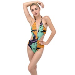 Zombie Retro Girl Black Plunging Cut Out Swimsuit