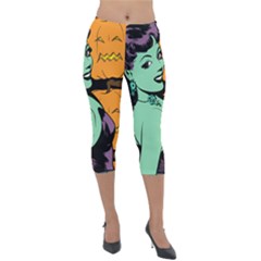 Zombie Retro Girl Black Lightweight Velour Capri Leggings  by snowwhitegirl