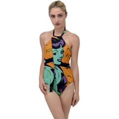 Zombie Retro Girl Black Go With The Flow One Piece Swimsuit