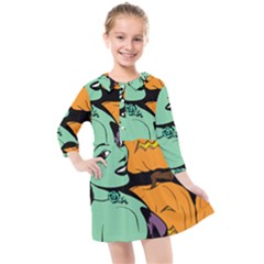 Zombie Retro Girl Black Kids  Quarter Sleeve Shirt Dress