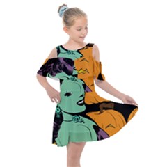 Zombie Retro Girl Black Kids  Shoulder Cutout Chiffon Dress by snowwhitegirl