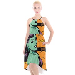 Zombie Retro Girl Black High-low Halter Chiffon Dress  by snowwhitegirl