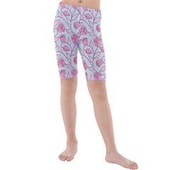 Pink Roses Pattern Kids  Mid Length Swim Shorts by JadehawksAnD