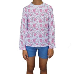 Pink Roses Pattern Kids  Long Sleeve Swimwear by JadehawksAnD