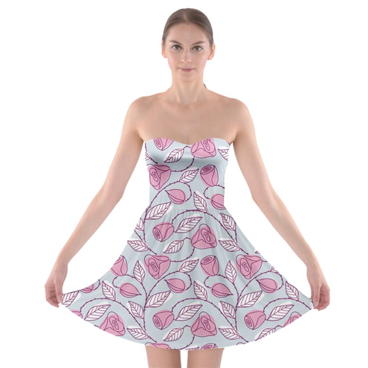 Pink Roses Pattern Strapless Bra Top Dress