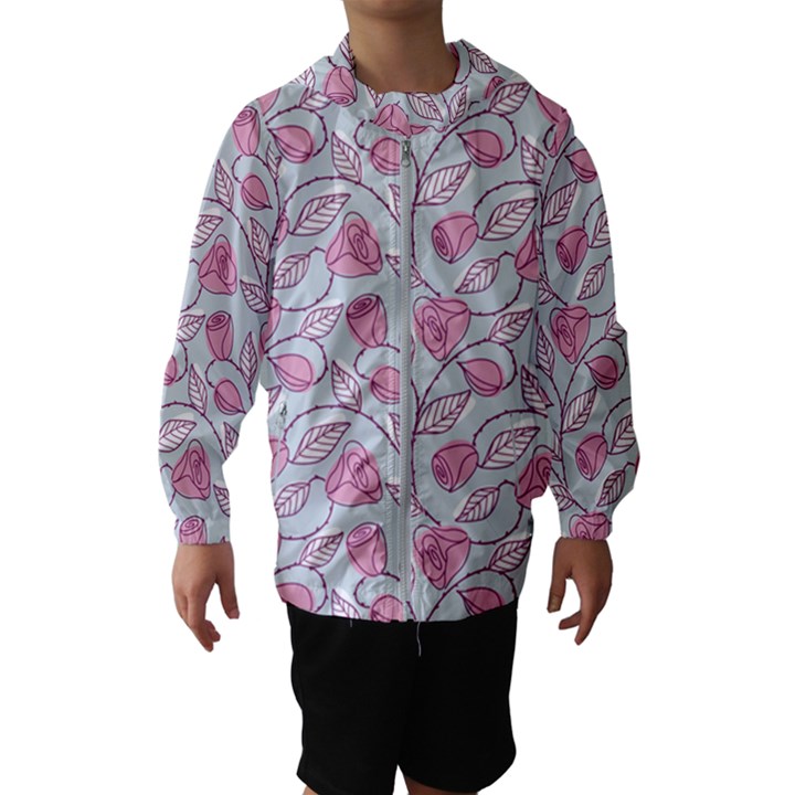 Pink Roses Pattern Hooded Windbreaker (Kids)