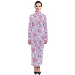 Pink Roses Pattern Turtleneck Maxi Dress