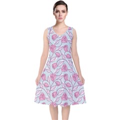 Pink Roses Pattern V-neck Midi Sleeveless Dress  by JadehawksAnD