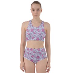 Pink Roses Pattern Racer Back Bikini Set