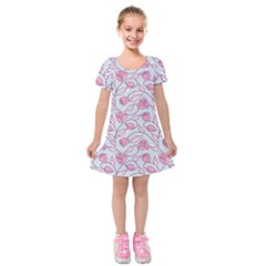 Pink Roses Pattern Kids  Short Sleeve Velvet Dress