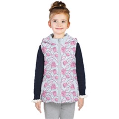 Pink Roses Pattern Kid s Hooded Puffer Vest by JadehawksAnD