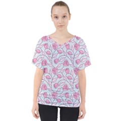 Pink Roses Pattern V-neck Dolman Drape Top