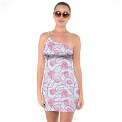 Pink Roses Pattern One Soulder Bodycon Dress