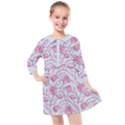 Pink Roses Pattern Kids  Quarter Sleeve Shirt Dress View1