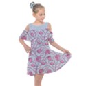 Pink Roses Pattern Kids  Shoulder Cutout Chiffon Dress View1