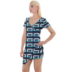 Aqua Cassette Short Sleeve Asymmetric Mini Dress by snowwhitegirl