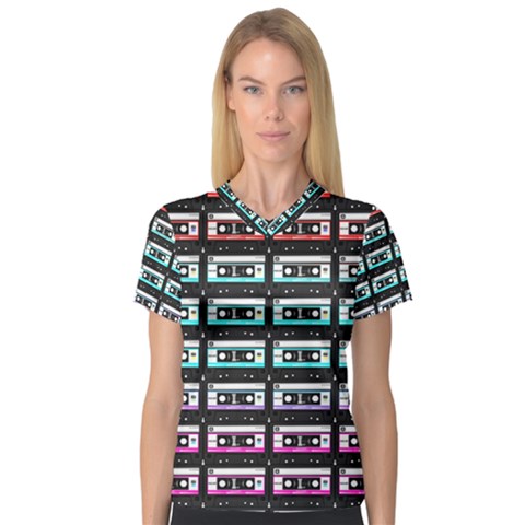 Three Color Ombre Cassette V-neck Sport Mesh Tee by snowwhitegirl