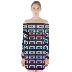 Three Color Ombre Cassette Long Sleeve Off Shoulder Dress by snowwhitegirl