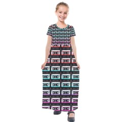 Three Color Ombre Cassette Kids  Short Sleeve Maxi Dress