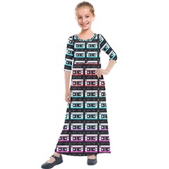 Three Color Ombre Cassette Kids  Quarter Sleeve Maxi Dress by snowwhitegirl