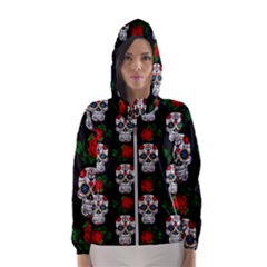 Skull Pattern Black Hooded Windbreaker (women) by snowwhitegirl