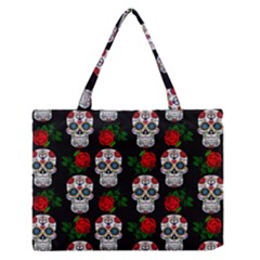 Skull Pattern Black Zipper Medium Tote Bag by snowwhitegirl