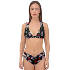 Skull Pattern Black Double Strap Halter Bikini Set