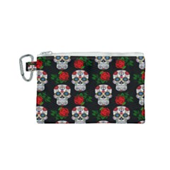 Skull Pattern Black Canvas Cosmetic Bag (small) by snowwhitegirl