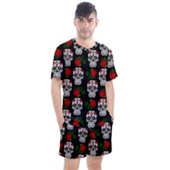 Skull Pattern Black Men s Mesh Tee And Shorts Set