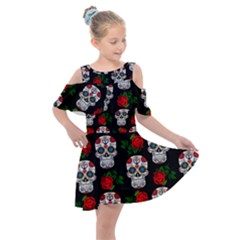 Skull Pattern Black Kids  Shoulder Cutout Chiffon Dress by snowwhitegirl