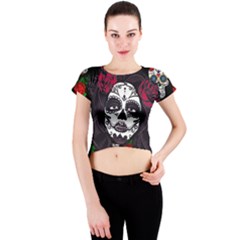 Mexican Skull Lady Crew Neck Crop Top by snowwhitegirl